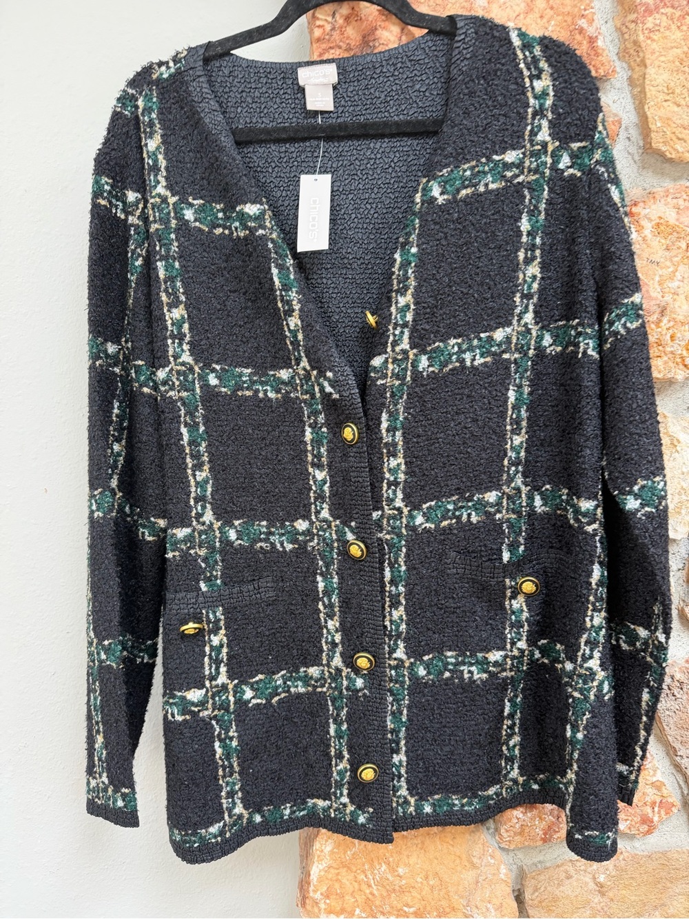 NWT Chico’s Black Windowpane Sweater Jacket - Picture 4 of 5
